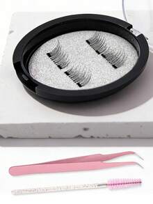 1 Pair Magnetic False Eyelashes, Half-Length, No Glue Needed, Short Magnetic Lashes, Natural Cat Eye Effect, Reusable, Suitable For Eyelash Extensions, Perfect For Slouchy People, Beauty Bloggers, And Gifts - View 4