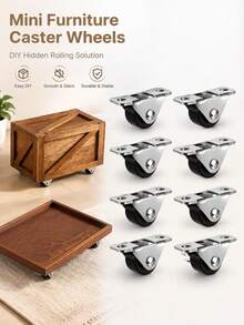 Mini Hidden Caster Wheels With Screws, Silent Furniture Rollers, Low Profile Rubber Wheels, Suitable For Storage Boxes, Cabinets, Toy Boxes And DIY Furniture - 0.5in - View 1