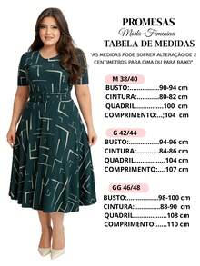 GODÊ MIDI DRESS WITH FULL SKIRT WITH BELT AND GEOMETRIC PRINT - Verde - Ver 5
