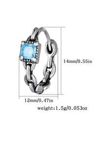 1 Pair Vintage Distressed S925 Sterling Silver Chain Square Light Blue Zirconia Ear Cuffs, Suitable For Women's Daily Commute, Couple Wear, Street Style, Birthday, Anniversary And Holiday Gifts - Antique Silver - View 4
