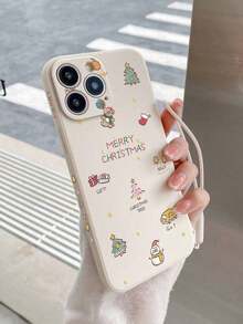 Fashionable 20261pc TPU White Phone Case With Christmas Design And Hand Strap, Compatible With, Compatible With, International Version, Not The National Version. - Multicolor - View 1