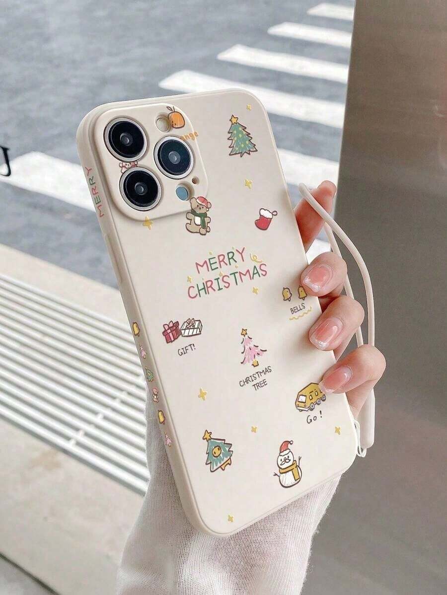 Fashionable 20261pc TPU White Phone Case With Christmas Design And Hand Strap, Compatible With, Compatible With, International Version, Not The National Version. - Multicolor - View 1