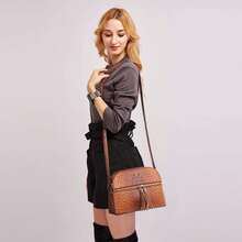 Dasein Bolso bandolera con cremallera para mujer, bolso de hombro a la moda con múltiples bolsillos - 2-Avestruz marrón - Ver 3
