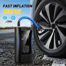 150PSI 便攜式充氣幫浦,附胎壓計與 LED 顯示螢幕,3 倍快速一鍵式智能無線充胎機,USB 供電,可充電電池 - 無線電動泵 - 查看 8