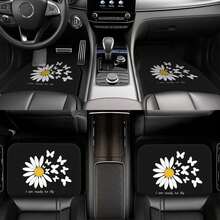 1pc/4pcs Car Floor Mats And Trunk Mats, Car Interior Mats, Car Protection Pads, Polyester Material, Daisy Print Style, Suitable For Truck/Sedan/SUV, Perfect Holiday And Thank You Gift For Friends - Daisy - View 9