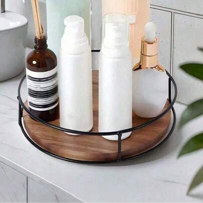 1 pièce Plateau rotatif en bois massif, organisateur de rangement pour bureau et armoire