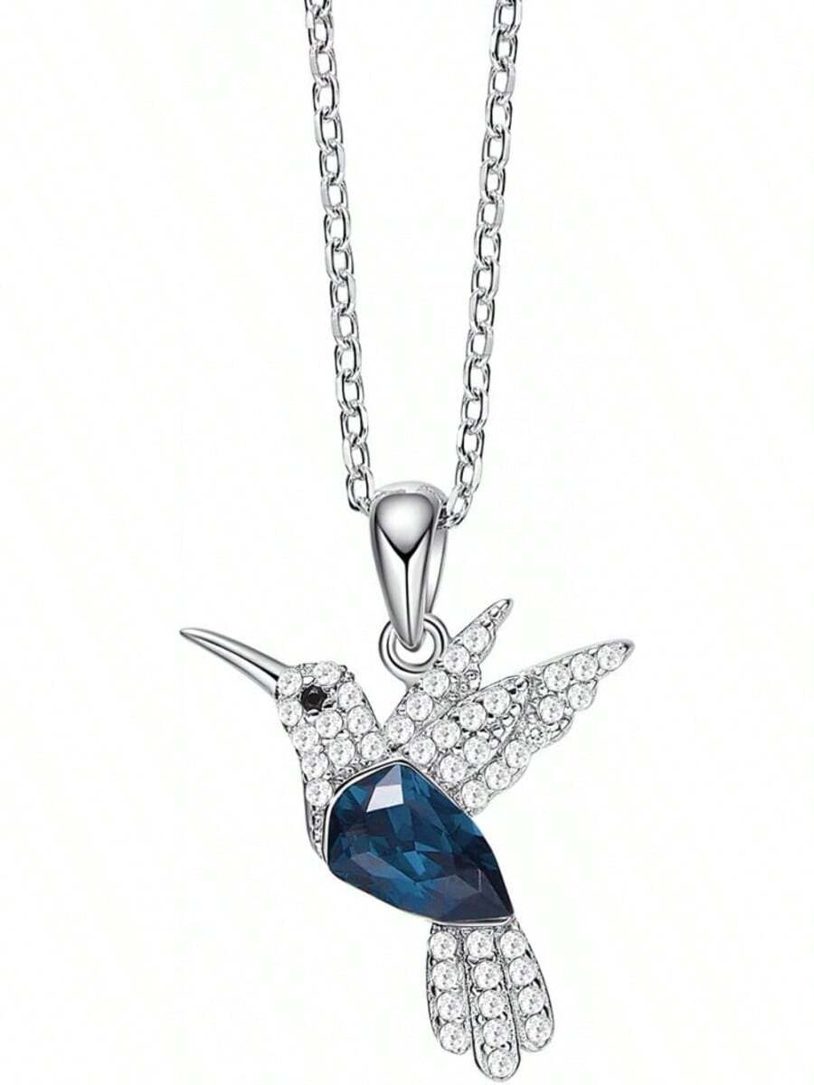 Mayfer | Collar de plata esterlina .925 para mujer con dije de colibrí decorado con cristal aústriaco - Rojo - Ver 1