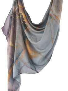 1pc Women's Bohemian Style Watercolor Marble Water Ripple Tie-Dye Print Headscarf Scarf, Suitable For Daily Wear - Purple Marble - View 2