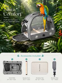 1-Set Foldable Transparent Bird Carrier With Perch And Removable Tray, Breathable Parrot Travel Cage With Panoramic Window And Top Handle For Cockatiels, Conures, Budgies, Pigeons And Small Pets, Outdoor Walks, Vet Visits And Short Trips - View 16