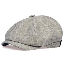 1pc Men's Short Brim Solid Color Linen Newsboy Cap, Outdoor Party Elegant Beret, Spring/Autumn Baseball Cap - One Size Fits All - View 9