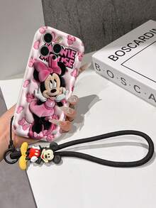 Disney Mickey Mouse Clubhouse Phone Case : 3D Fluffy Pattern Border Protector Phone Soft Phone Case With A Free Cute Mickey Mouse Bracelet Chain Lanyard, Mickey Mouse, Minnie Mouse, Donald Duck, Daisy Duck, Goofy, Pluto, For Apple 17 Promax 17 Pro 16 15 14 13 12 11 Pro Max XS Max X XR Soft Cover Summer Phone Case - 白色 - 查看 6