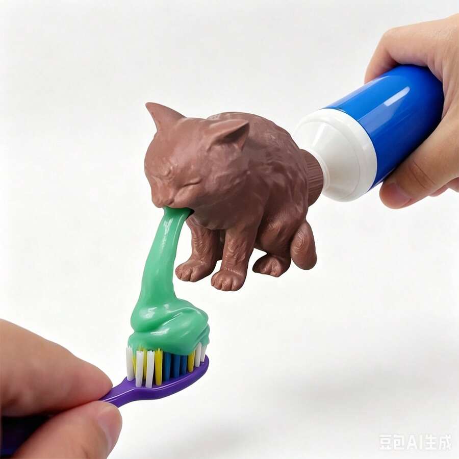 3D Printed Creative Funny Cat Vomit Toothpaste Head Prank Gag Toy - Multicolor - View 1