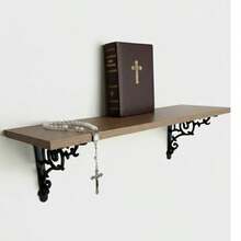 Cantinho de Oração e Altar Decorativo Branco - Prateleira 60x15cm + Frase Personalizada em Impressão 3D - Suporte preto/Prat Branca - 1PC - Visão 5