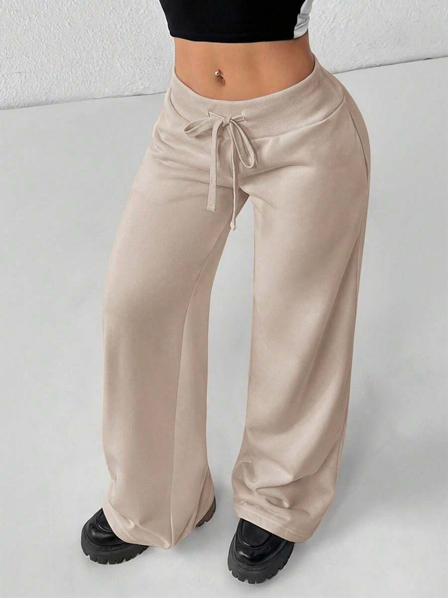 PETITE Women's Smooth Fabric Sports Trousers, Comfortable And Casual, Low Waist And Wide Leg, Autumn Clothing For Women, Winter Clothing For Women - 駝色 - 查看 1