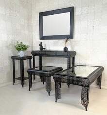 DOWNTON INTERIORS UK Black Embossed Metal Glass Moroccan Style Lamp Plant Table - Black - View 5