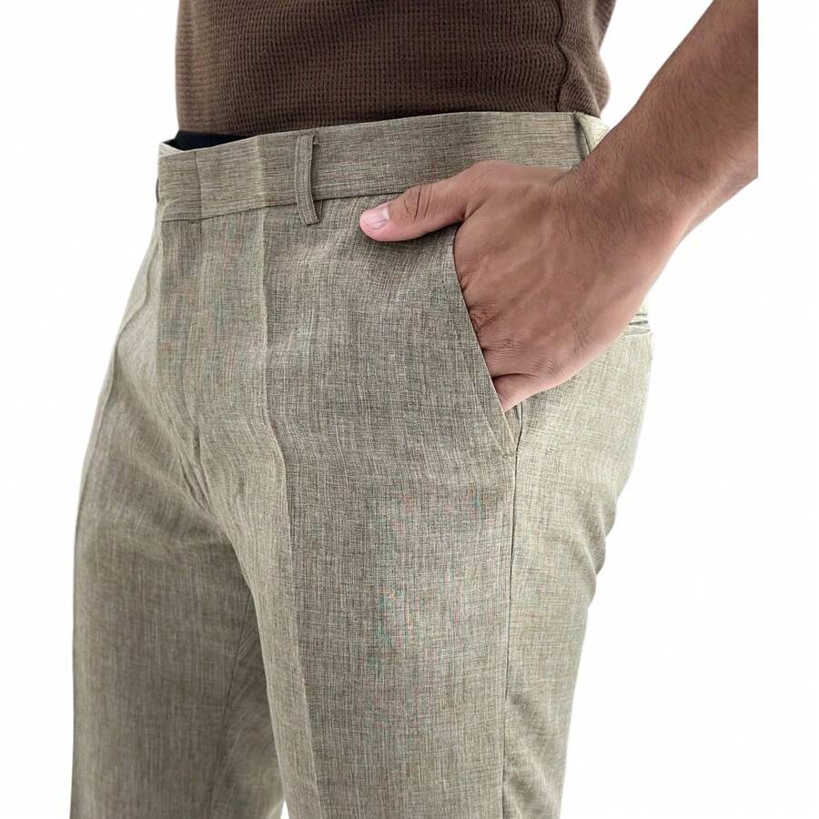 Men's Slim Fit Melange Tailored Trousers - 棕色 - 查看 1