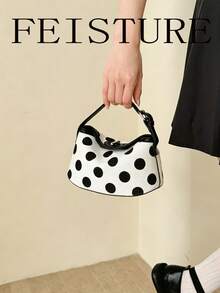 1pc Polka Dot Print Women's Handbag, Fashionable Shoulder Crossbody Bag, Suitable For Girls, Women, College Students, New Professionals And White-Collar Workers, Perfect For Work, Business, Commuting, School - White - View 4