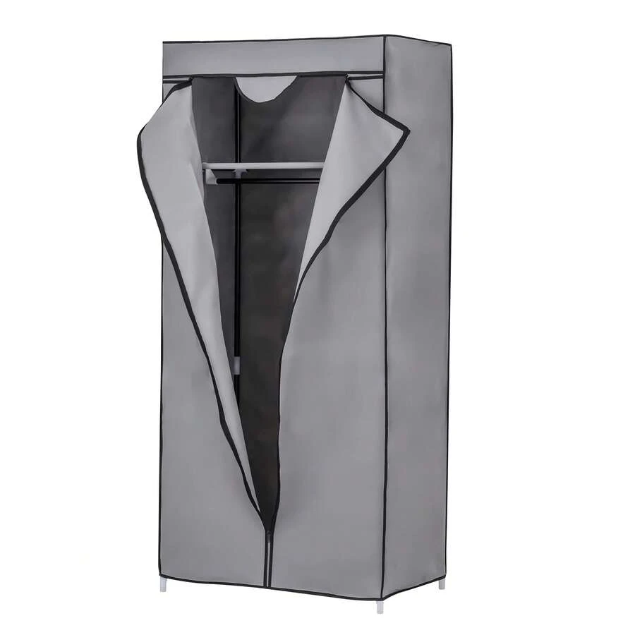 Baroni Home Armadio in Tessuto Richiudibile, Mobile Pieghevole Salvaspazio con Struttura in Ferro per Camera da Letto, Cabina Armadio, Grigio, 1 Ripiano, 1 Barra Appendiabiti, 70x45x155 - 1 Ripiano - Visualizzare 1