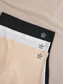 3 piezas Bragas de mujer de cintura alta sin costuras, con control de barriga, antiroces, simples y elegantes de un solo color o estampadas, cómodas y de material amigable con la piel - Negro+Azul+Albaricoque - Ver 5