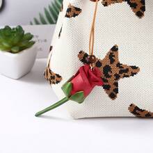 1pc Back To School Daily Handmade Carved PU Leather Bag Charm, Red Rose & Dragonfly Long Rope Backpack Pendant - Multicolor - View 6