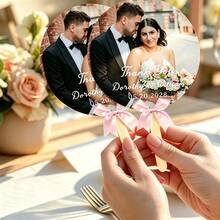 Kipas Tangan Pernikahan dengan Foto Kustom, Suvenir Gagang Kayu yang Dipersonalisasi, Dapat Dicetak Nama dan Tanggal, Dapat Dicetak Foto Pernikahan, Bentuk Hati/Bulat/Bergelombang, Properti Fotografi Pengantin di Luar Ruangan, Hadiah Kenang-kenangan untuk Tamu - Kipas kustom - View 4