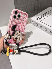 Disney Mickey Mouse Clubhouse Phone Case : 3D Fluffy Pattern Border Protector Phone Soft Phone Case With A Free Cute Mickey Mouse Bracelet Chain Lanyard, Mickey Mouse, Minnie Mouse, Donald Duck, Daisy Duck, Goofy, Pluto, For Apple 17 Promax 17 Pro 16 15 14 13 12 11 Pro Max XS Max X XR Soft Cover Summer Phone Case - White - View 6