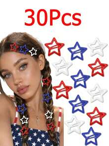Women's "July 4th" Patriotic Theme Red White Blue Hollow Star Hair Clip - Y2K Style Glossy Non-Slip Hair Accessory, Secure And Damage-Free, Suitable For Independence Day, Memorial Day, Parades, Barbecues, Pool Parties And Daily Wear; Cute American Flag Color Hair Clip, Suitable For All Hair Types.,Claw Clips - Multicolor - View 8