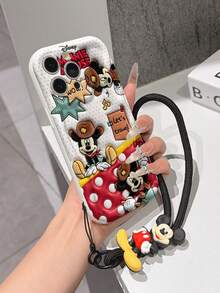 Disney Mickey Mouse Clubhouse Phone Case : 3D Fluffy Pattern Border Protector Phone Soft Phone Case With A Free Cute Mickey Mouse Bracelet Chain Lanyard, Mickey Mouse, Minnie Mouse, Donald Duck, Daisy Duck, Goofy, Pluto, For Apple 17 Promax 17 Pro 16 15 14 13 12 11 Pro Max XS Max X XR Soft Cover Summer Phone Case - White - View 4