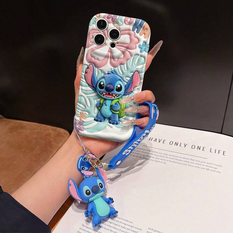 Disney Lilo And Stitch Phone Case : 3D Fluffy Pattern Border Protector Phone Soft Phone Case With A Free Cute Stitch Bracelet Chain Lanyard, Stitch, Lilo, Angel, For Apple 17 Promax 17 Pro 16 15 14 13 12 11 Pro Max XS Max X XR Soft Cover Summer Phone Case - 白色 - 查看 1