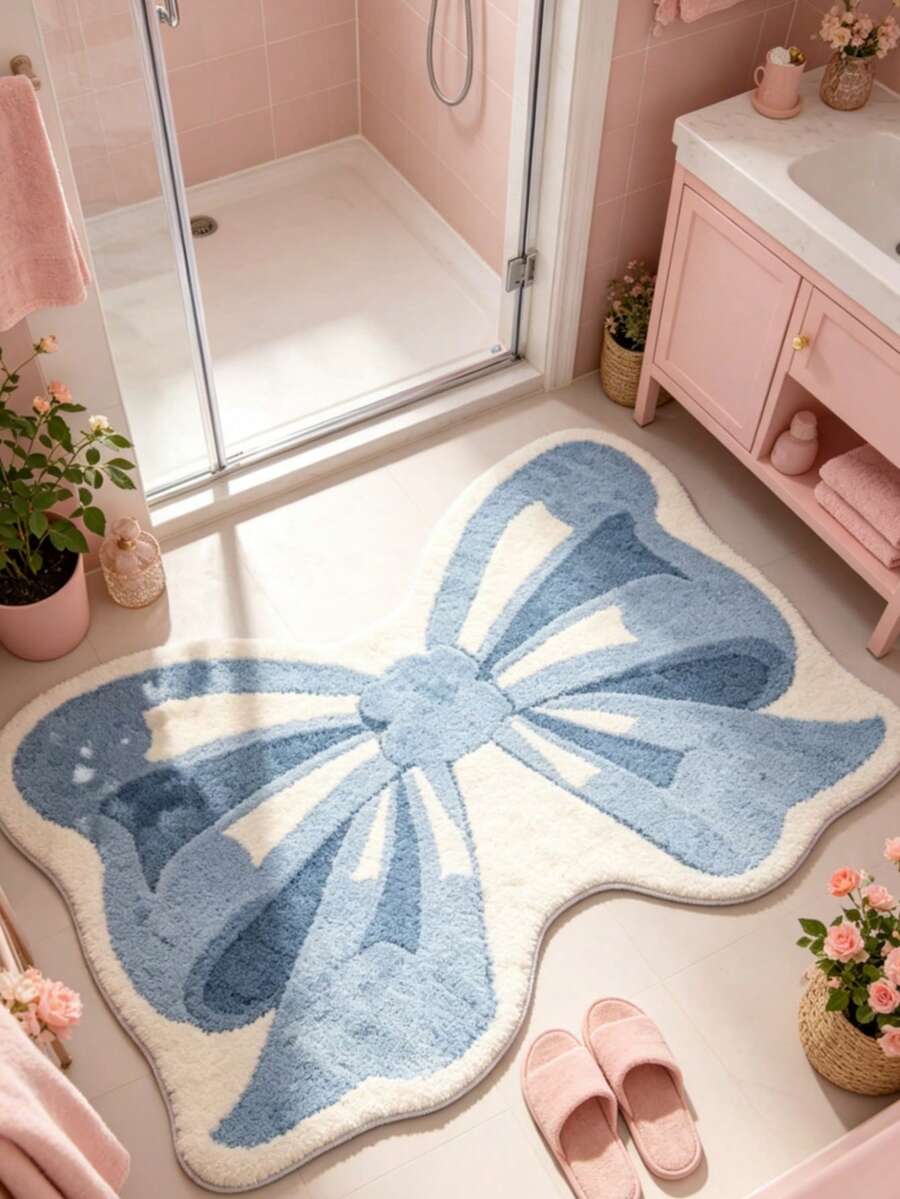 1pc Pink Bow Pattern Doormat, Decorative Carpet, Bedroom Decor, Small Rug, Carpet, Home Decor, Living Room Carpet, Small Living Room Rug, Bedroom Rug, Living Room Home Decor, Outdoor Rug, Washable Carpet - Multicolor 5 - View 1