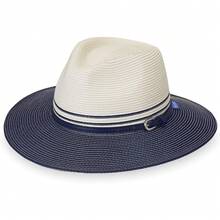 Wallaroo Hat Company Kristy Fedora - UPF 50+, protección solar UV, diseño plegable, ajustable, tamaño mediano - Marfil/azul marino - Ver 2