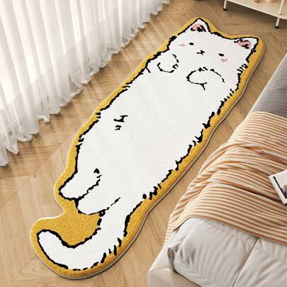 1 pieza Felpudo de entrada con diseño de gato blanco de dibujos animados, adecuado para alfombra decorativa, decoración de dormitorio, alfombra pequeña, alfombra, decoración del hogar, alfombra de sala de estar, alfombra pequeña de sala de estar, alfombra de dormitorio, decoración del hogar de sala de estar, alfombra de exterior, alfombra lavable