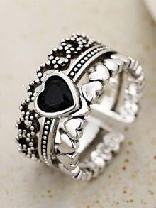 1pc Charming Heart-Shaped Ring, Suitable For Women To Wear, Suitable For Wedding, Engagement, Anniversary Party, Valentine's Day Gift - 1# - View 1