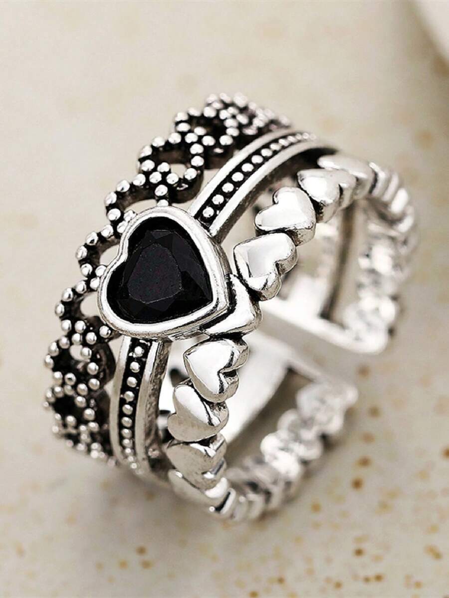 1pc Charming Heart-Shaped Ring, Suitable For Women To Wear, Suitable For Wedding, Engagement, Anniversary Party, Valentine's Day Gift - 1# - View 1