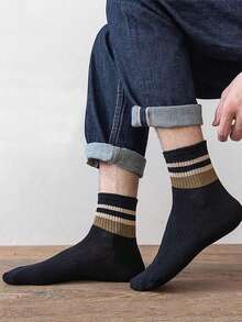 1/5/10 Pairs Multi-Color Striped Pattern Comfortable Fashionable Retro Versatile Casual Minimalist Sports Men's Short Socks - Multicolor - View 3