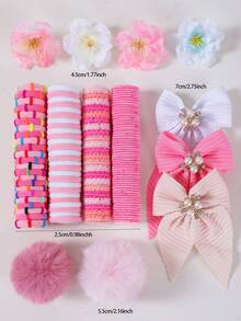 149pcs Girls Multi-Color Swallowtail Bow Pearl Flower Hair Clips Plush Ball High Elasticity Non-Damaging Hair Ties Hair Bands Simple Versatile Hair Clips Hair Accessories For Daily Use - Multicolor - View 5