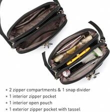 Dasein Bolso bandolera con cremallera para mujer, bolso de hombro a la moda con múltiples bolsillos - 1-negro - Ver 6