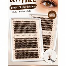 2 Boxes [BUY 1GET 1FREE]240pcs D-Curl Fluffy 60+80+100D Brown Colored Lightweight Cluster False Eyelashes, Thick & Voluminous Individual Lashes, Natural Brown Makeup, Soft & Comfortable, Suitable Eyelash Extension At Home, Eyelash Clusters, - 60+80+100D Brown 2Boxes - 查看 5