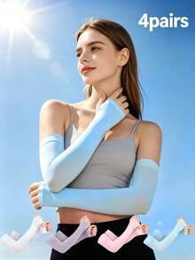4 Pairs Refreshing Solid Color Ice Silk Sun Protection Arm Sleeves For Men & Women, High-Elastic Cool Breathable UV Protection Cooling Sleeves, Ideal - Butterfly - View 8