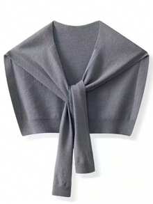 Cardigan châle de couleur unie pour femmes, écharpe-châle fine à faux col noué - Gris - Voir 3