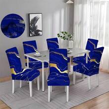 2/4/6 Sets Digital Printed Dining Chair Covers, Blue And Black Gold Geometric Pattern Design, Suitable For Restaurant, Hotel, Celebration Occasions And Holiday Decoration, Ideal Housewarming Gift - Multicolor - View 13
