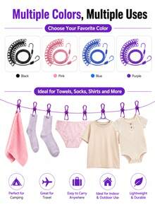 1 Set Portable Outdoor Camping Clothesline With 12 Clips, Travel Retractable Windproof Elastic Rope, Essential Camping Tool For Hanging Clothes - Multicolor - View 2