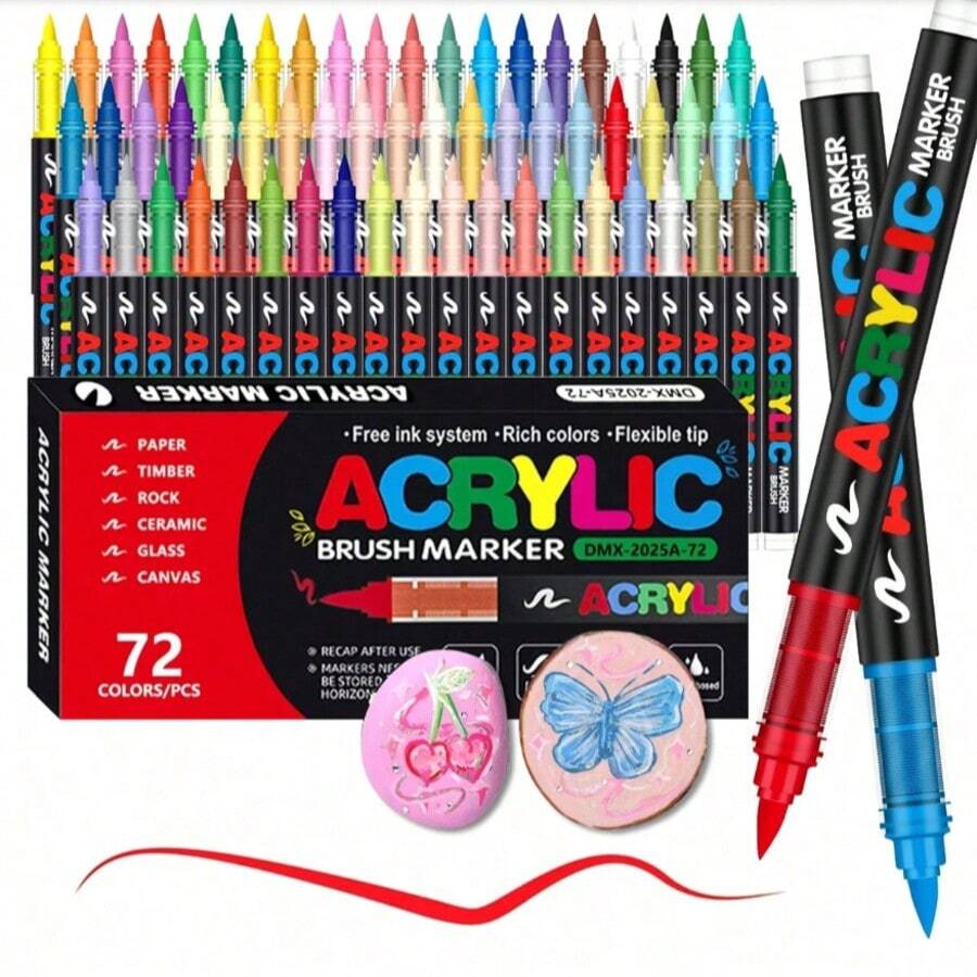 12/24/36/48/60/72 Colorful Professional Art Marker Set, Equipped With Soft Brush Tips And Fine Line Tips, Includes 168 Soft Tips, Suitable For Painting, Sketching And Layering. Direct Liquid Acrylic Markers Suitable For Rocks, Glass, Ceramics, Easter Eggs, Metal, Wood And More Materials, Perfect Gift For Family And Friends! Perfect Back To School Season Gift Choice... - Red Box Direct Liquid Pen - View 1