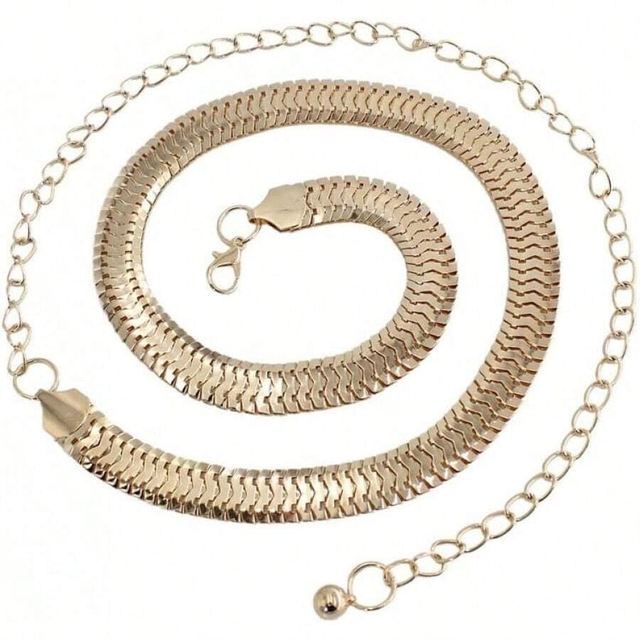Cadena Decorativa para Cintura de Mujer, Cinturón Ajustable con Gancho Metálico, Accesorio Colgante - Dorado - Ver 1