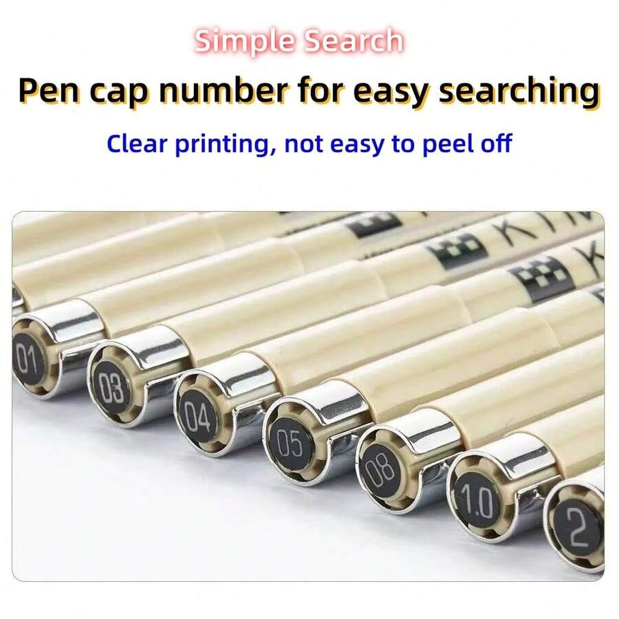 6pcs Fine Line Pens, Multi-Specification Nib Waterproof Marker Pens, Sketching Eyeliner Pens, Black Nylon Cartoon Art Pens, Suitable For Professional Art Painting - 6 Styles - View 1