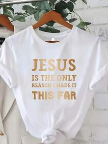 Camiseta de Cuello Redondo Estampada Talla Grande - [Blanco] - Ver 3