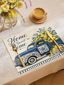 1pc Summer Lemon Pattern Table Runner, Placemat, Pillowcase. Pastoral Style, Spring/Summer Home Kitchen Decor, Suitable For Spring/Summer Home Kitchen Decoration And Party Decoration - Multicolor - View 6