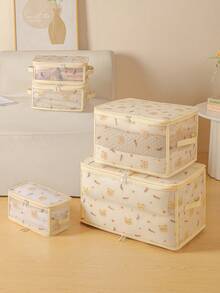 1 pieza Caja de almacenamiento plegable con estampado de dibujos animados, Caja de almacenamiento multifuncional con cremallera, Caja de almacenamiento para armario, Caja de almacenamiento para cajón, Caja de almacenamiento para dormitorio, Caja de almacenamiento para ropa, Caja de almacenamiento para ropa interior, sujetadores y calcetines, Caja de almacenamiento para cosméticos, Caja de almacenamiento para tocador, Suministros de almacenamiento para el hogar - Multicolor - Ver 3