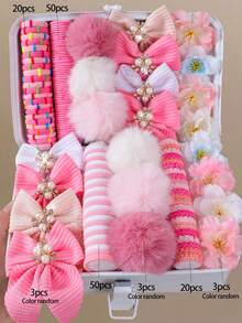 149pcs Girls Multi-Color Swallowtail Bow Pearl Flower Hair Clips Plush Ball High Elasticity Non-Damaging Hair Ties Hair Bands Simple Versatile Hair Clips Hair Accessories For Daily Use - Multicolor - View 6