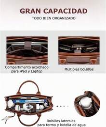 Bolsas de Mujer para Laptop 15.6 Pulgadas Impermeable Bolsa Trensada Tote Grande Maletín de Negocios Bolsa de Mano - Marrón - Ver 7